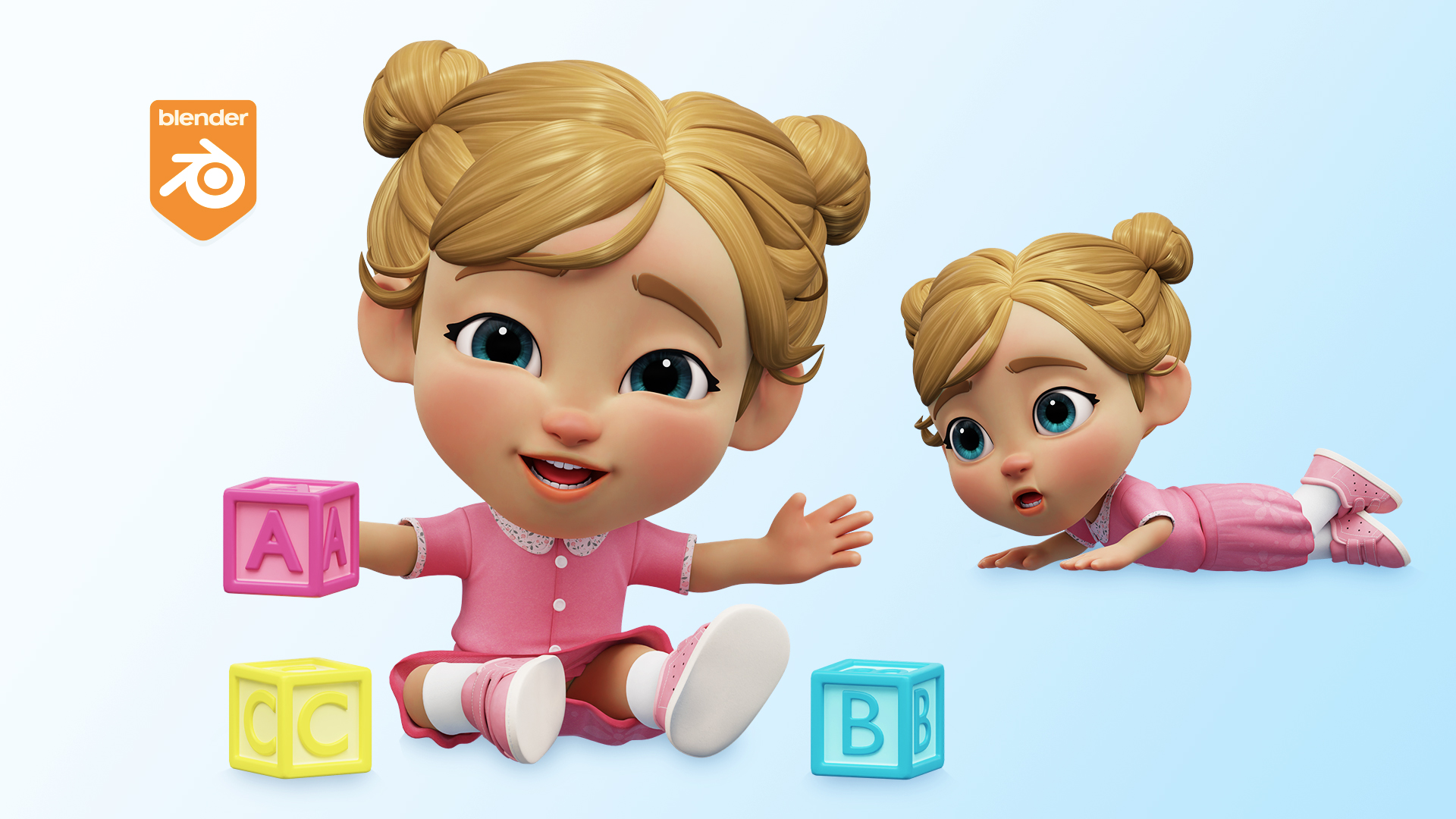 Cartoon baby girl 3D character model illustration